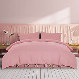 PiccoCasa 3-Pcs Bow Tie Duvet Cover Bedding Set, King Pink