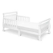 Slickblue White Wooden Modern Toddler Sleigh Bed with Slatted Guard Rails