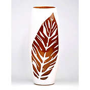Art Glass Designs 10.25" White and Gold Leaf Barrel Glass Vase