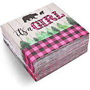 Sparkle and Bash Buffalo Plaid Napkins, It&#39;s A Girl Baby Shower (6.5 In, 100 Pack)