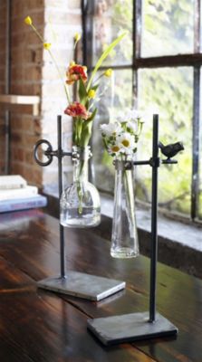 Melrose Decorative Stem Vase W/Stand (Set Of 2) 14" - 14.5"H Metal/Glass