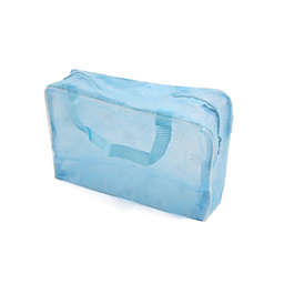 Unique Bargains Nylon Blue Portable Zipper Thin Wash Packet Ladies Cosmetic Bag