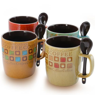 Coffee Bareggio 8-Piece Mug Set with Spoons Details about   Mr 