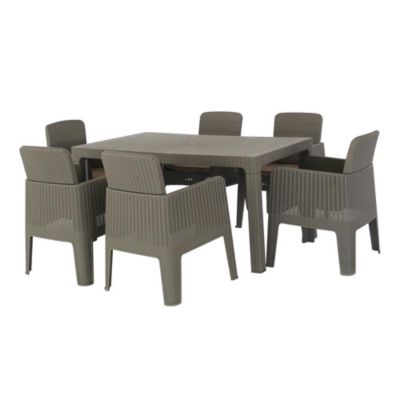 DUKAP Lucca 7 Piece Dining Set, Grey With Beige Cushions