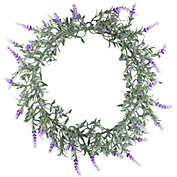 Northlight LED Lighted Artificial White/Purple Lavender Spring Wreath- 16-inch, White Lights