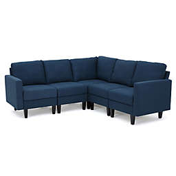 Contemporary Home Living 5-Piece Navy Blue Contemporary Style Plush Sectional Couch 35.5\