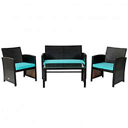 Costway 4 Pieces Patio Rattan Cushioned Furniture Set-Turquoise