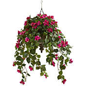 Nearly Natural 37" Bougainvillea Artificial Plant in Hanging Metal Bowl