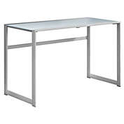 Contemporary Home Living 48" Silver and White Contemporary Rectangular Computer Desk with Tempered Glass
