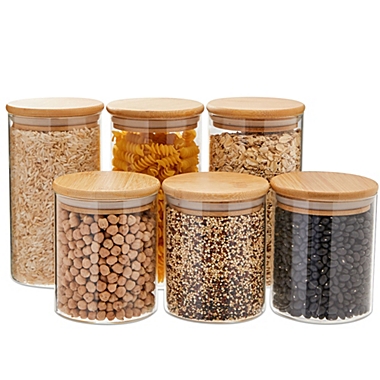 Juvale Glass Storage Containers with Bamboo Lids, 2 Sizes for Pantry Storage (6 Piece Set). View a larger version of this product image.
