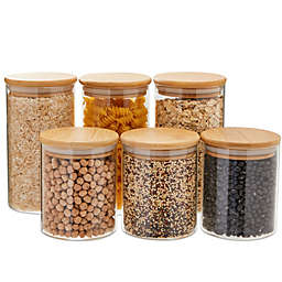 Juvale Glass Storage Containers with Bamboo Lids, 2 Sizes for Pantry Storage (6 Piece Set)