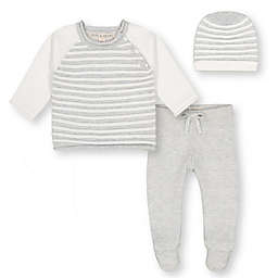 Hope & Henry Baby Sweater Top, Footed Legging, and Beanie Set (Light Gray Heather Stripe Set, 6-9 Months)