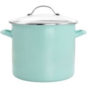 Martha Stewart 12 Quart Enamel on Steel Stock Pot with Glass Lid in Turquoise