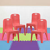 Flash Furniture 4 Pack Red Plastic Stackable School Chair with Carrying Handle and 11&#39;&#39; Seat Height