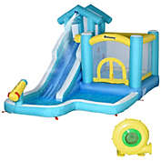 Halifax North America 5-in-1 Inflatable Water Slide, Kids Castle Bounce House Includes Slide, Trampoline, Pool, Water Gun, Climbing Wall with Carry Bag, Repair Patches, Ocean Balls, 680W Air Blower