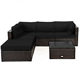 Costway 6 Pieces Outdoor Patio Rattan Furniture Set Sofa Ottoman