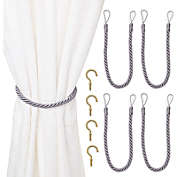 Okuna Outpost Light Grey Rope Curtain Tiebacks with Hooks, Holdbacks for Drapes (26 in, 2 Pairs)
