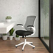 Flash Furniture Mid-Back Black Mesh Swivel Ergonomic Task Office Chair with White Frame and Flip-Up Arms