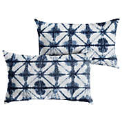 Outdoor Living and Style Set of 2 14" x 24" Indigo Blue and White Geometric Sunbrella Indoor and Outdoor Lumbar Pillows