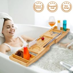 Infinity Merch Bathtub Caddy Tray Crafted Bamboo Bath Tray Table