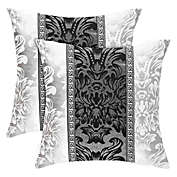 PiccoCasa Pack of 2 Decoration Throw Pillow Cover Vintage Floral Printed Contrast Cushion Covers Bolster Pillow Cases Shells for Couch Sofa, Black and Silver, 18"x18"