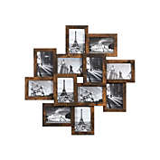 SONGMICS Collage Picture Frames for 12 Photos in 4 x 6 Inches, Assembly Required, Wall- Mounted Multiple Picture Frames, with Glass Front, Wood Grain, Rustic Brown