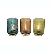 Things2Die4 Set of 3 Textured Colored Glass Battery Powered LED Candle Lights