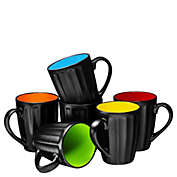 Bruntmor Set of 6 Large-sized 16 Ounce Ceramic Coffee Grooved Mugs, Matte Black
