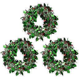 Juvale Green Tinsel Front Door Wreath, Holiday Wreaths Set (11.8 x 11.8 Inches, 3 Pack)