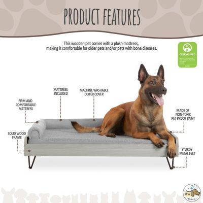 TailZzz Asher Wooden Pet Bed with Mattress   Large to Extra Large Pet Bed with Mattress   Elevated Pet Bed    Greenguard Gold Certified Wooden Pet Bed
