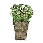 CC Christmas Decor 18" Green and White Daisies with Berries Floral Hanging Wall Basket