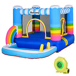 Outsunny Kids Inflatable Bounce House 2-in-1 Jumping Castle with Trampoline and Pool, with Carry Bag & Inflator Included
