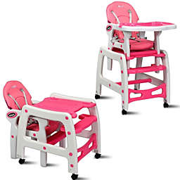 Slickblue 3 in 1 Baby High Chair with Lockable Universal Wheels-Pink