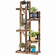 Costway 5-Tier Flower Rack Wood Plant Stand 6 Pots Display Shelf
