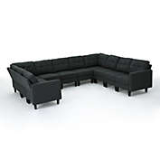 Contemporary Home Living 10-Piece Gray and Brown Contemporary Tufted Sectional Sofa Set 35.75"