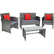 Sunnydaze Outdoor Ardfield Patio Conversation Furniture Set with Loveseat, Chairs, and Table - Gray and Gray - 4pc