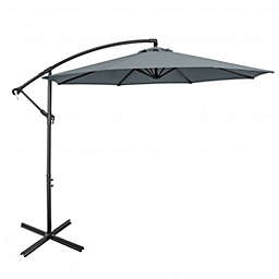 Costway 10FT Offset Umbrella with 8 Ribs Cantilever and Cross Base Tilt Adjustment-Gray