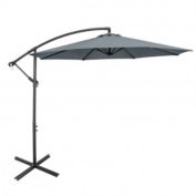 Costway 10FT Offset Umbrella with 8 Ribs Cantilever and Cross Base Tilt Adjustment-Gray
