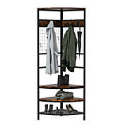 Fx070 Corner Hall Tree Coat Rack With Adjustable Shelves And Removable Hooks XH