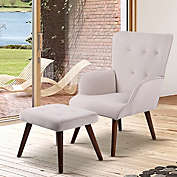 Jitrading Accent Chair with Ottoman Armchair in Solid Hardwood Base
