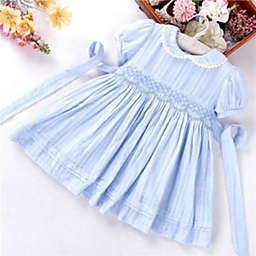 Laurenza's Girls Blue Smocked Dress with Embroidery