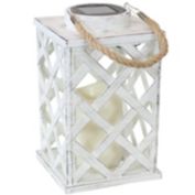 Sunnydaze Outdoor Modern Crosshatch Hanging Tabletop Solar LED Rustic Farmhouse Decorative Candle Lantern - 9" - White