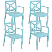Sunnydaze Tristana Plastic Outdoor Patio Arm Chair - Set of 4 - Blue