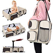 Fitnate 3 in 1  Multi-function Baby Diaper Bag with Multi-pockets Portable Infant Travel Bassinet Multi-Purpose Carrycot Baby Bed Nappy Changing Station-Diaper Tote Bags (Beige)