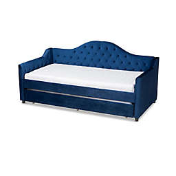 Baxton Studio Baxton Studio Perry Modern And Contemporary Royal Blue Velvet Fabric Upholstered And Button Tufted Twin Size Daybed With Trundle - Royal Blue