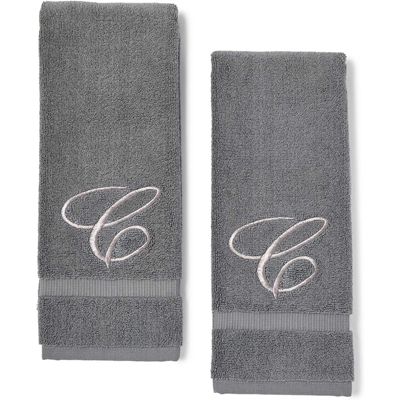 Blooming Impressions Embroidery Monogram N Guest Towels  Set of 2 Lime Floral 