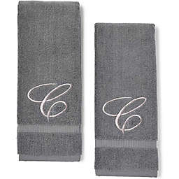 Juvale Monogrammed Hand Towels, Letter C Embroidered Gift (16 x 30 in, Grey, Set of 2)