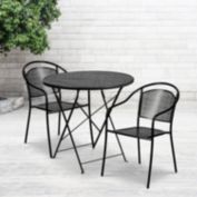 Flash Furniture Oia Commercial Grade 30" Round Black Indoor-Outdoor Steel Folding Patio Table Set with 2 Round Back Chairs