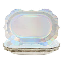 Sparkle and Bash 24 Holographic Silver Disposable Party Serving Trays with Scalloped Foil Edge (13 x 9 in)