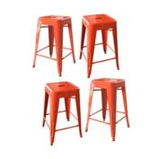 AmeriHome Industrial Modern Loft 24" Metal Bar Stool - Orange, 4- Piece